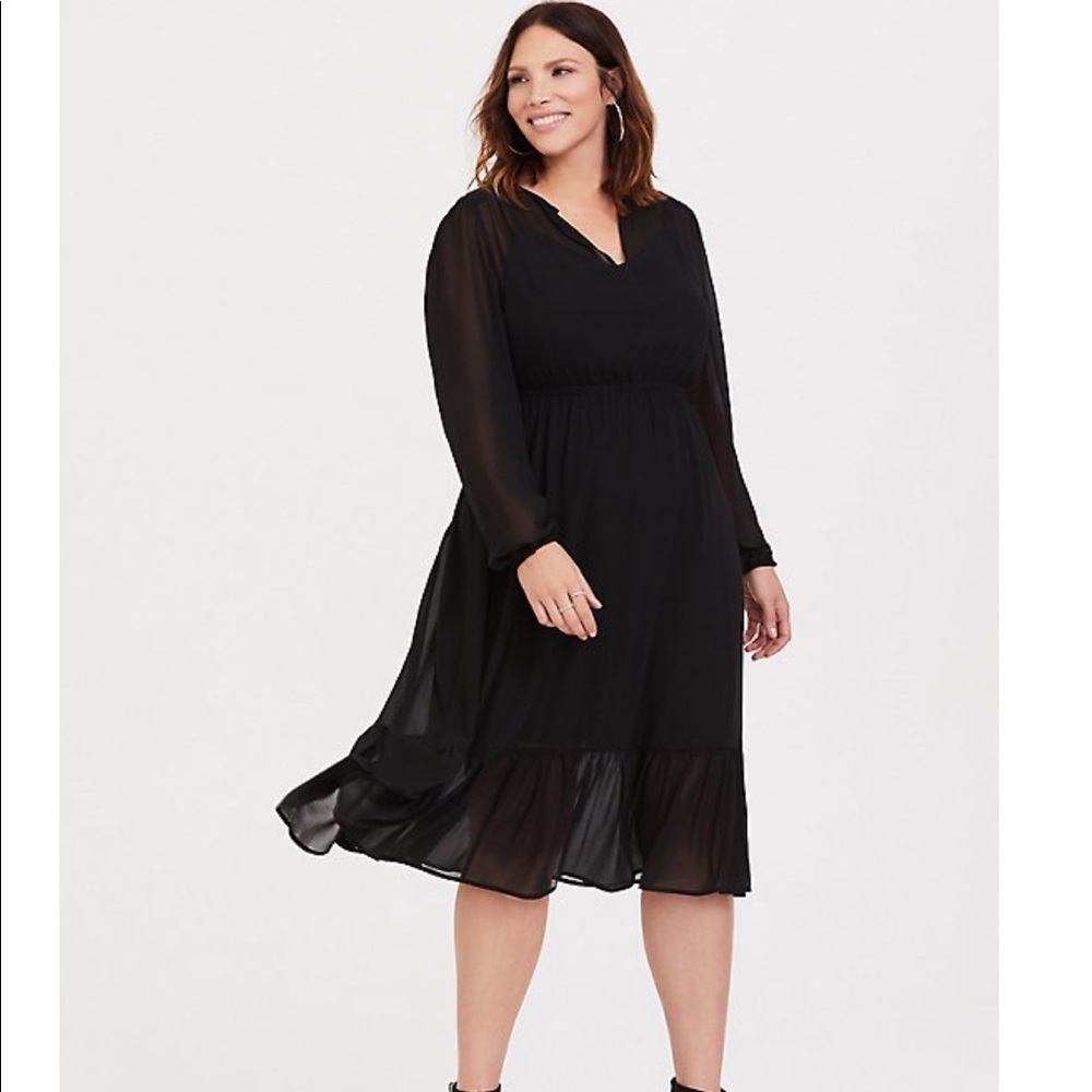 Black Chiffon Midi Dress